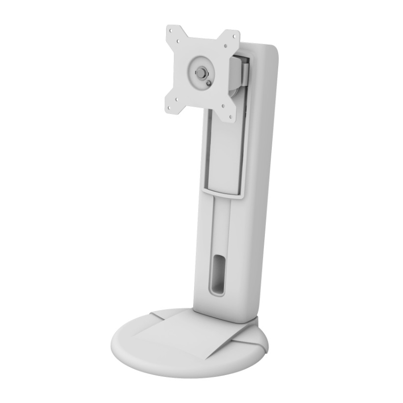ARES-2421R is a height adjusting desk stand compatib with 75x75 / 100x100 mm VESA patterns. It has tilt function and supports a weight of 2~8kg.
